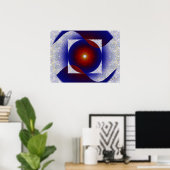Rood, wit en blauw, fijn fractal art poster (Thuiskantoor)