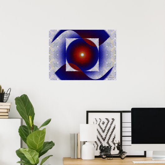 Rood, wit en blauw, fijn fractal art poster (Thuiskantoor)