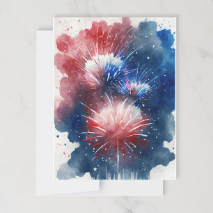 Rood wit en blauw Fireworks-Briefkaart Briefkaart