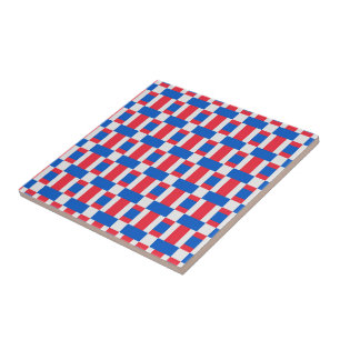 Rood Wit En Blauw Geblokte Print  Tegeltje