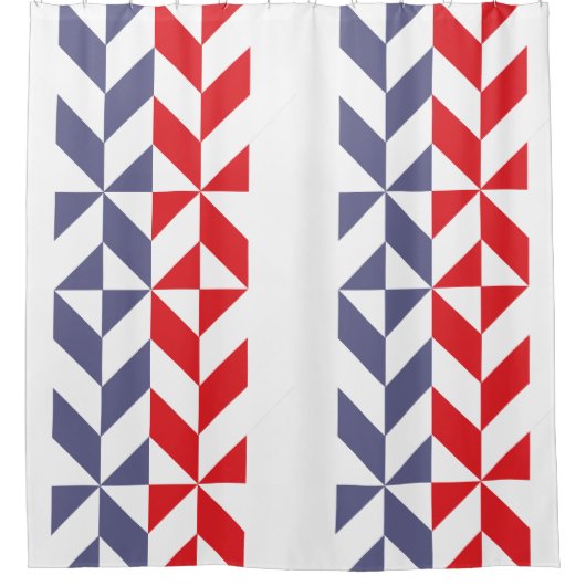 Rood wit en blauw Geometric ZigZag Douchegordijn (Voorkant)