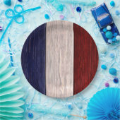 Rood, wit en blauw gestreept hout papieren bordje (Feest)
