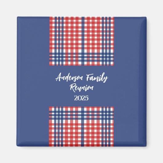 Rood, Wit en Blauw Gingham Familiereünie Magneet (Voorkant)