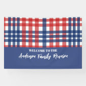 Rood, Wit en Blauw Gingham Familiereünie Spandoek (Horizontaal)