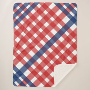 Rood, Wit en Blauw Gingham Plaid Americana Sherpa Deken