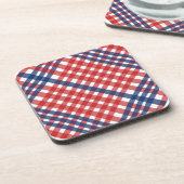 Rood Wit en Blauw Gingham Plaid Bier Onderzetter (Linkerzijde)