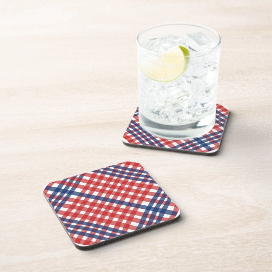 Rood Wit en Blauw Gingham Plaid Bier Onderzetter (Rechterzijde)