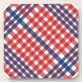 Rood Wit en Blauw Gingham Plaid Bier Onderzetter (Voorkant)