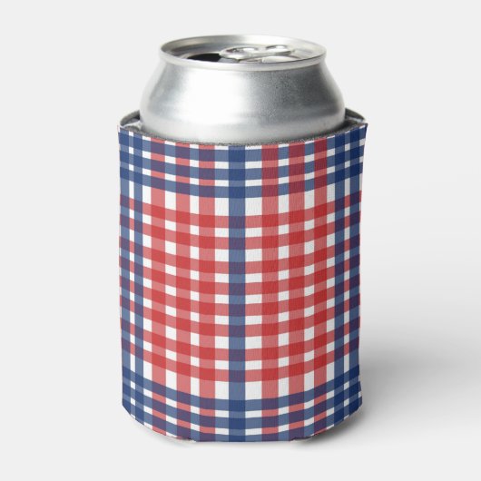 Rood Wit en Blauw Gingham Plaid Blikjeskoeler (Blikje Voorkant)