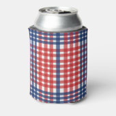 Rood Wit en Blauw Gingham Plaid Blikjeskoeler (Blikje Achterkant)
