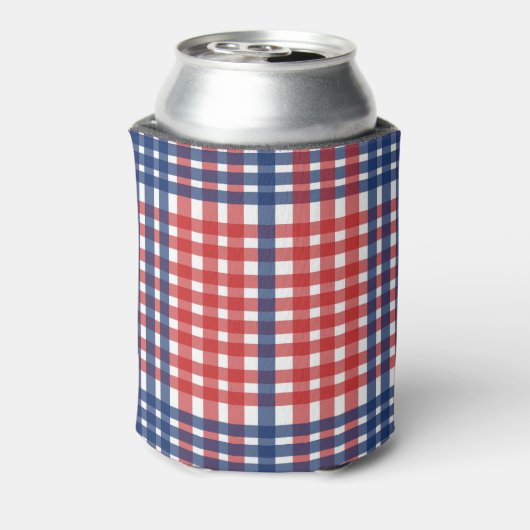 Rood Wit en Blauw Gingham Plaid Blikjeskoeler (Blikje Achterkant)
