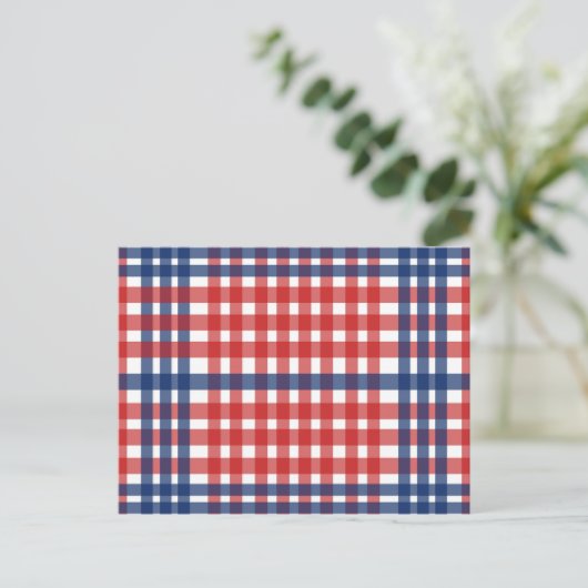 Rood Wit en Blauw Gingham Plaid Briefkaart (Staand voorkant)