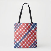 Rood, Wit en Blauw Gingham Plaid Draagtas (Voorkant)