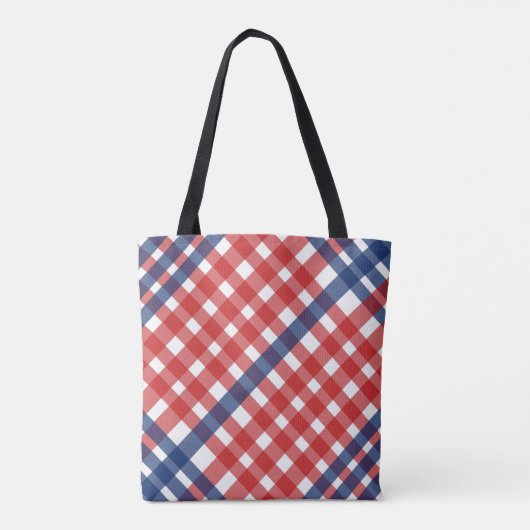 Rood, Wit en Blauw Gingham Plaid Draagtas (Achterkant)