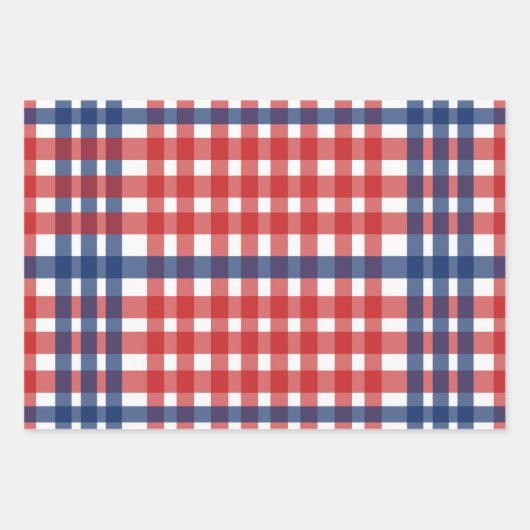 Rood Wit en Blauw Gingham Plaid Inpakpapier Vel (Voorkant 3)