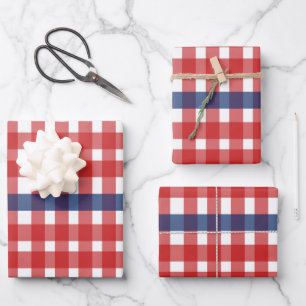 Rood Wit en Blauw Gingham Plaid Inpakpapier Vel