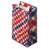 Rood, Wit en Blauw Gingham Plaid Klein Cadeauzakje (Voorkant Gekanteld)