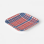 Rood Wit en Blauw Gingham Plaid Papieren Bordje (Gebogen)