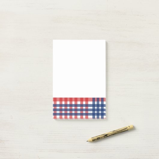 Rood, Wit en Blauw Gingham Plaid Post-it® Notes (Op bureau)