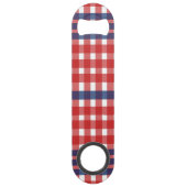 Rood Wit en Blauw Gingham Plaid Speed Flessenopener (Achterkant)