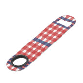 Rood Wit en Blauw Gingham Plaid Speed Flessenopener (Achterkant Gekanteld)