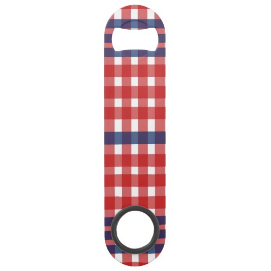 Rood Wit en Blauw Gingham Plaid Speed Flessenopener (Voorkant)