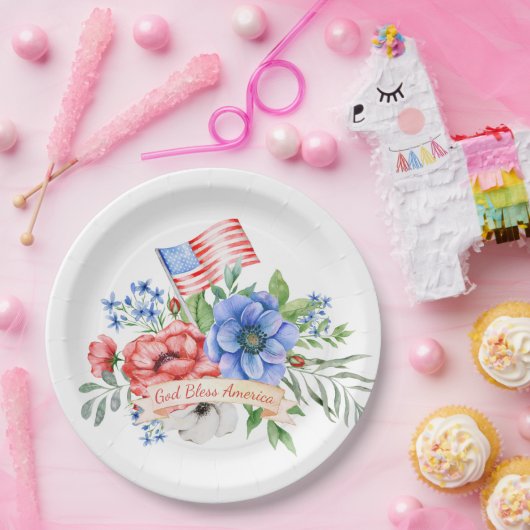 Rood wit en blauw | God Bless America Papieren Bordje (Feest)