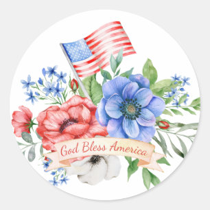 Rood wit en blauw   God Bless America Ronde Sticker