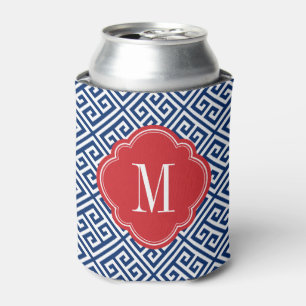Rood wit en blauw Grieks sleutelmonogram Blikjeskoeler