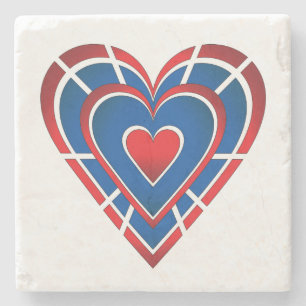 Rood wit en blauw hart stenen onderzetter