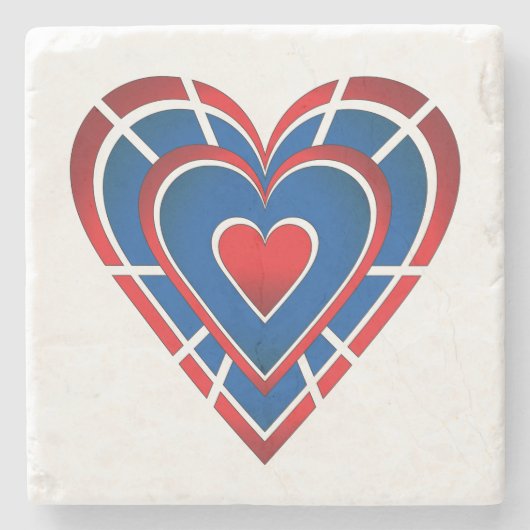Rood wit en blauw hart stenen onderzetter (Voorkant)