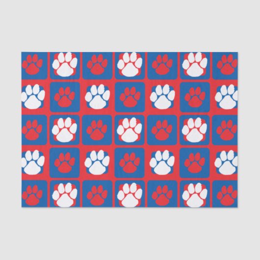 Rood, Wit en Blauw Herhalende Pawprint Tissuepapier (Voorkant)
