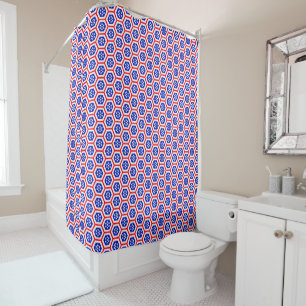 Rood wit en blauw hexagon patroon douchegordijn