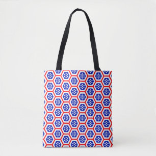 Rood wit en blauw hexagon patroon draagtas
