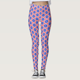 Rood wit en blauw hexagon patroon leggings