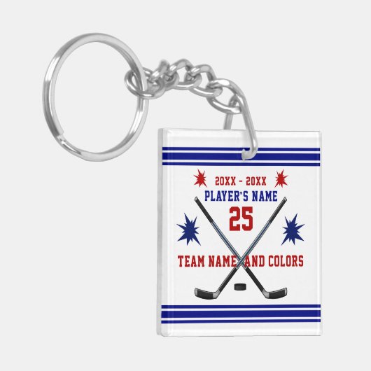 Rood, wit en blauw Hockey-cadeautjes, speciaal aan Sleutelhanger (Voorkant Links)