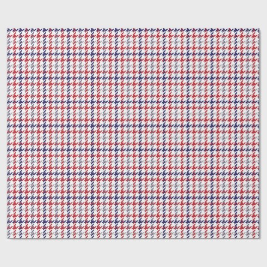 Rood Wit en Blauw Houndstooth Patroon Cadeaupapier (Vlak)