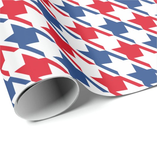 Rood wit en blauw Houndstooth Pattern Cadeaupapier (Rol Hoek)