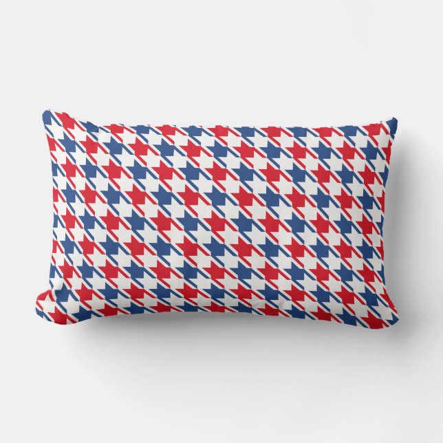 Rood wit en blauw Houndstooth Pattern Kussen (Voorkant)