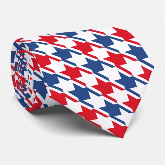 Rood wit en blauw Houndstooth Pattern Stropdas (Opgerold)