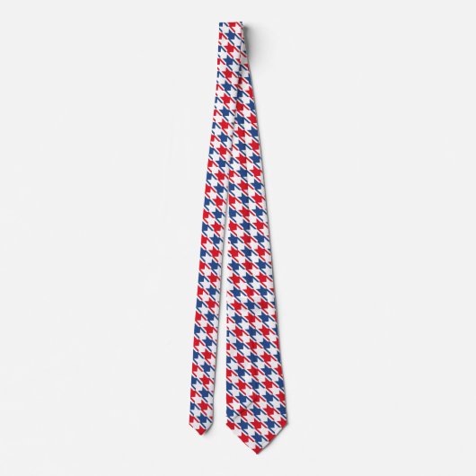 Rood wit en blauw Houndstooth Pattern Stropdas (Achterkant)