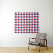 Rood wit en blauw Houndstooth Pattern Wandkleed (In Situ (horizontaal))