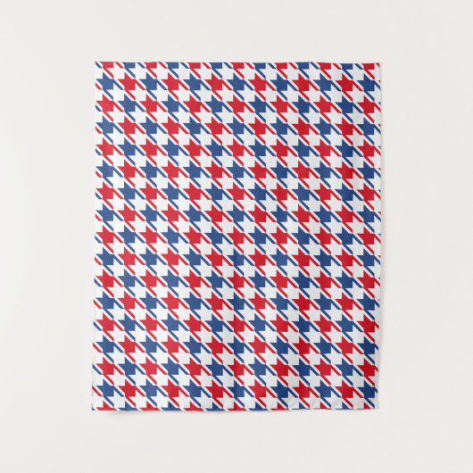 Rood wit en blauw Houndstooth Pattern Wandkleed (Voorkant)