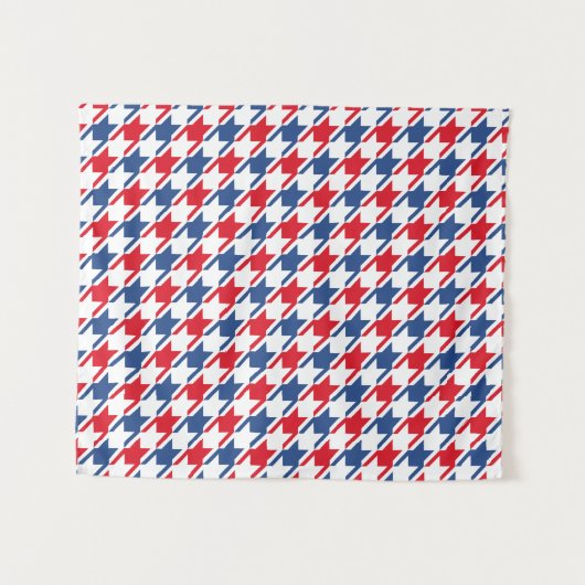 Rood wit en blauw Houndstooth Pattern Wandkleed (Voorkant (horizontaal))