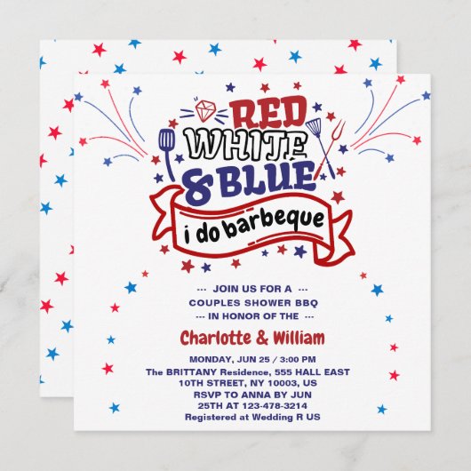 Rood Wit en Blauw ik doe BBQ Paar Vrijgezellenfees Kaart (Voorkant / Achterkant)