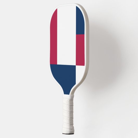 Rood wit en blauw kleurenblok afdrukken pickleball paddle (Links)