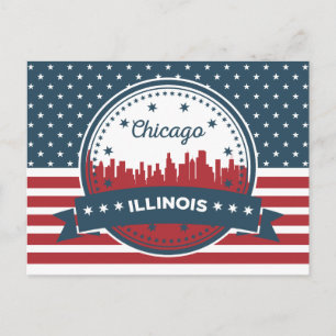 Rood wit en blauw landschap   Chicago, Illinois Briefkaart