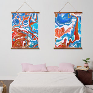 Rood, wit en blauw, lichtvochtige kunst hangend wandkleed