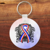 Rood, wit en blauw lint met vleugels sleutelhanger (Voorkant)