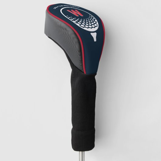 Rood wit en blauw monogram golfheadcover (Schuin)